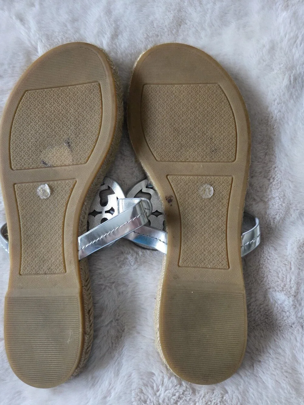 Tory Burch Silver Logo Rope-Style Espadrille Sandals Size 11
